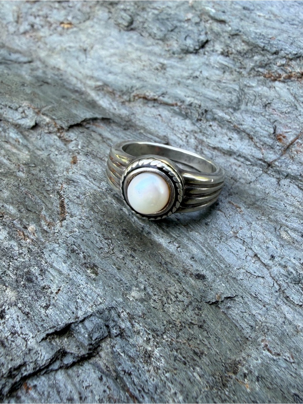 Vintage Sterling Silver Ring Faux Pearl